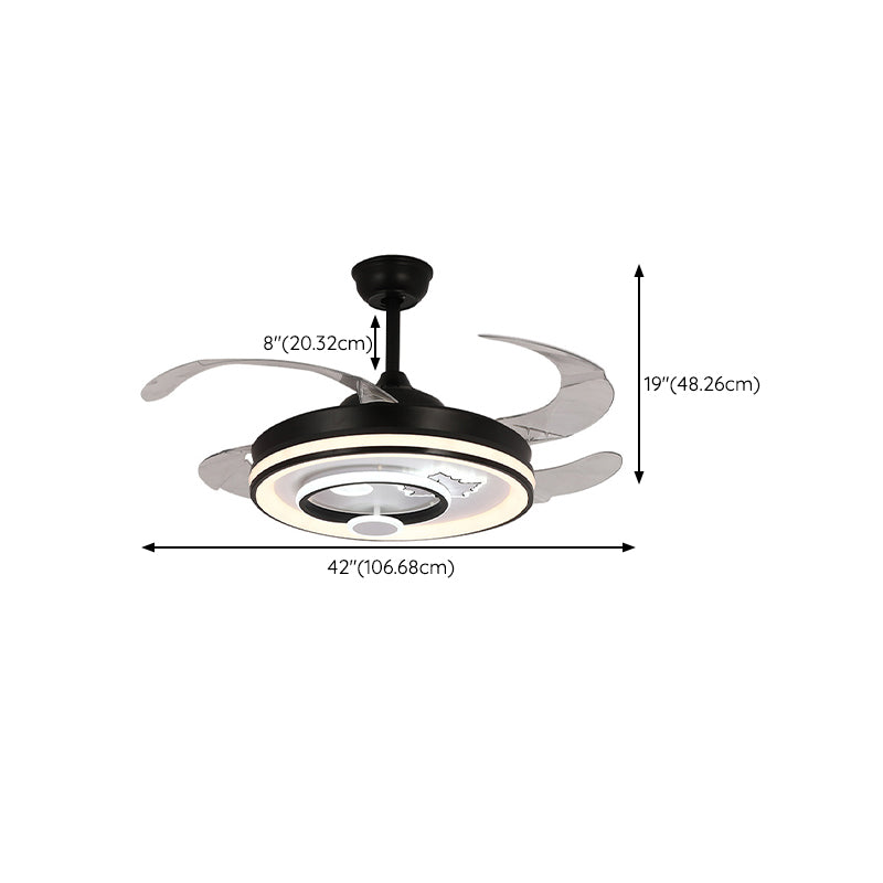 Minimalist LED Ceiling Fan Light Drum Shape Fan Ceiling in Black