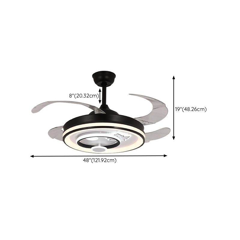 Minimalist LED Ceiling Fan Light Drum Shape Fan Ceiling in Black