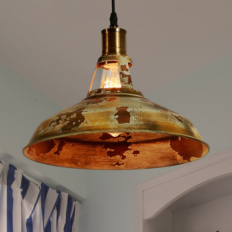 Rustic Style Barn Ceiling Pendant Lamp 1 Light Wrought Iron Hanging Light in Rust for Restaurant