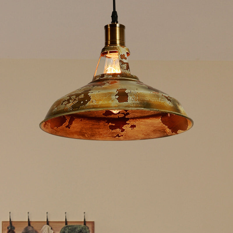 Rustic Style Barn Ceiling Pendant Lamp 1 Light Wrought Iron Hanging Light in Rust for Restaurant