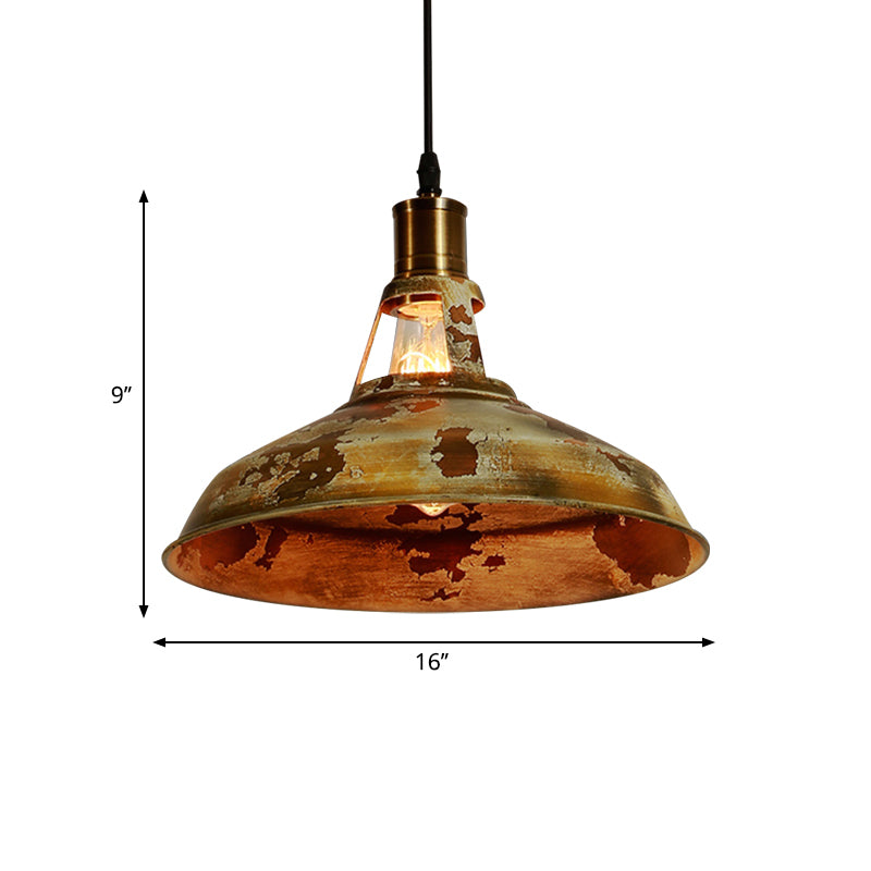 Rustic Style Barn Ceiling Pendant Lamp 1 Light Wrought Iron Hanging Light in Rust for Restaurant