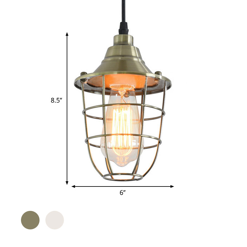 Wire Cage Bedside Hanging Light Industrial Vintage Metal 1 Bulb Brass/Chrome Finish Mini Pendant Lamp