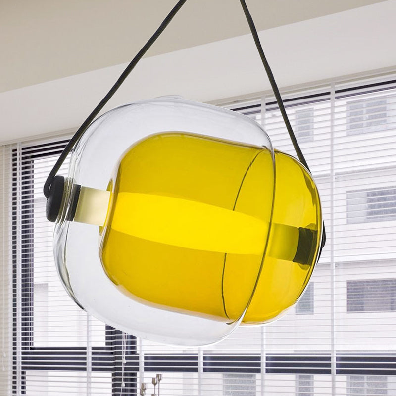 Candy-Shaped Pendant Light Modern Clear Glass 1 Light Led Hanging Ceiling Lamp in Grey/Yellow/Purple with Cord