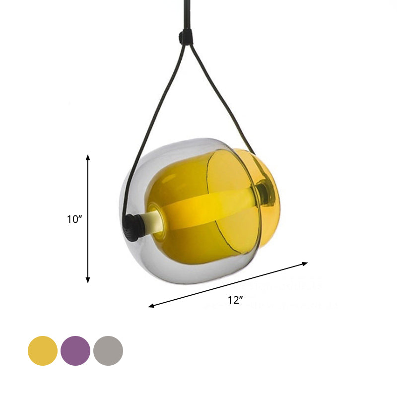 Candy-Shaped Pendant Light Modern Clear Glass 1 Light Led Hanging Ceiling Lamp in Grey/Yellow/Purple with Cord