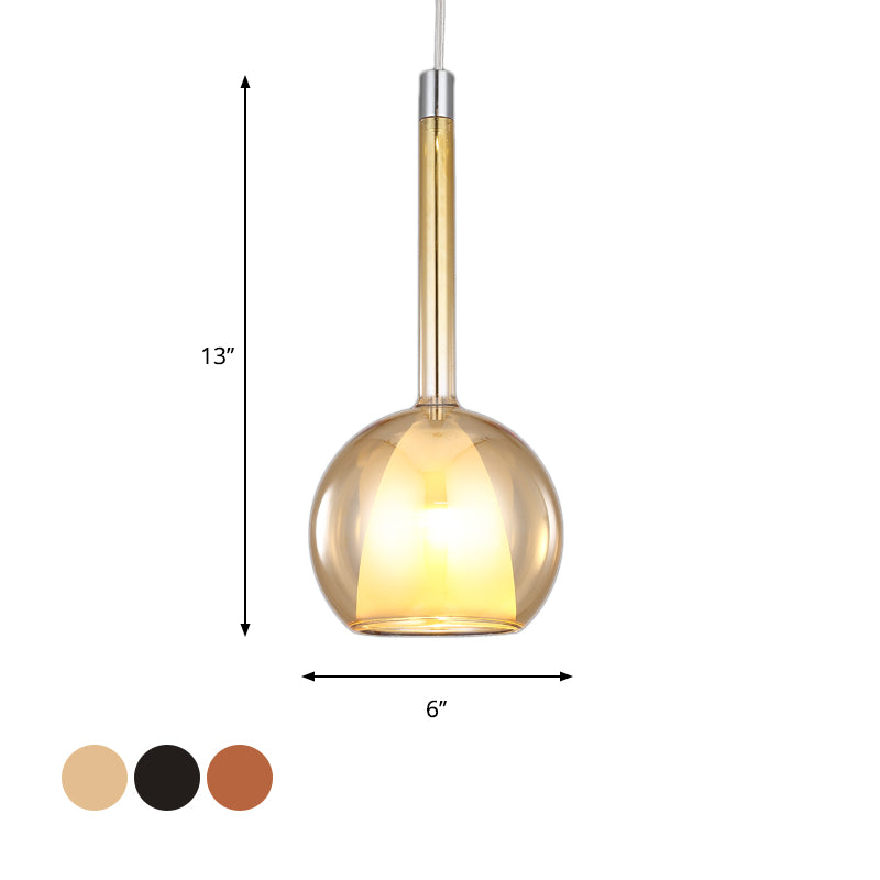 Smoky/Amber/Rose Gold Glass Spherical Suspension Pendant Contemporary 1 Light Black/Nickle/Chrome Led Hanging Light Fixture