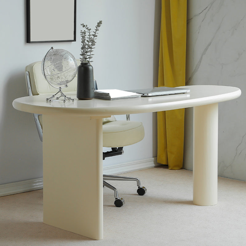 Irregular Shaped Office Laptop Table Wood Writing Desk in White/Black