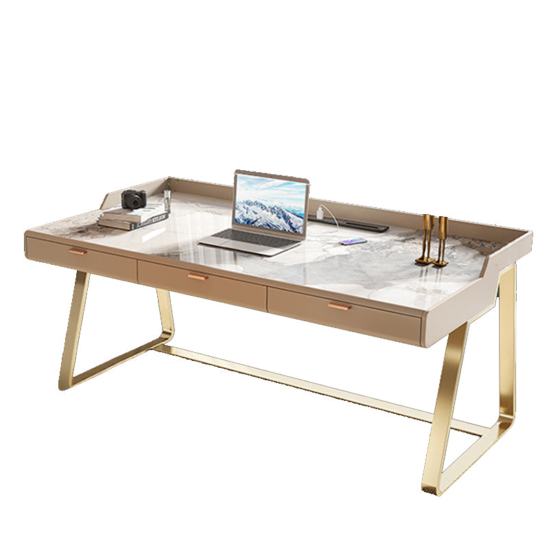 Modern Stone Home Office Desk 3 Drawers Rectangular Writing Desk