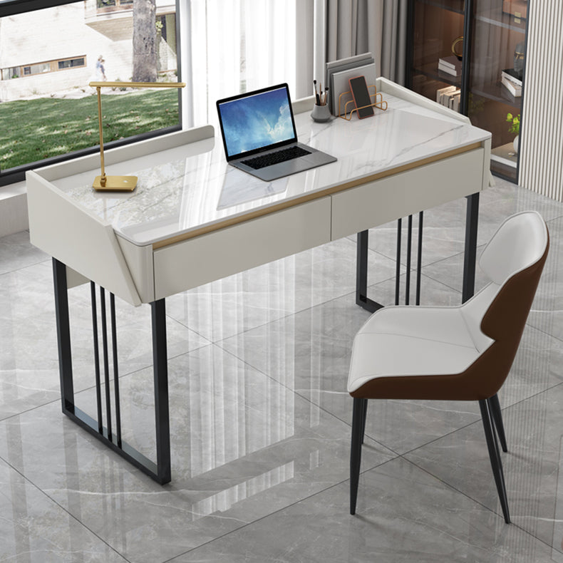 Rectangular Shaped Office Laptop Table Stone Writing Desk in Grey/White