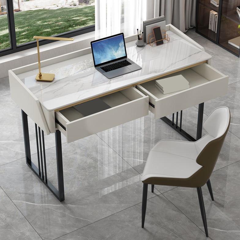 Rectangular Shaped Office Laptop Table Stone Writing Desk in Grey/White