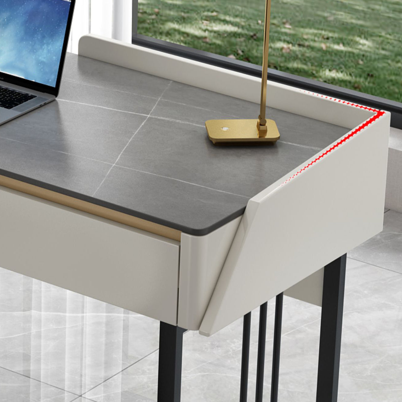 Rectangular Shaped Office Laptop Table Stone Writing Desk in Grey/White