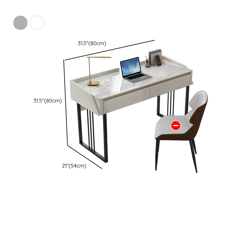 Rectangular Shaped Office Laptop Table Stone Writing Desk in Grey/White