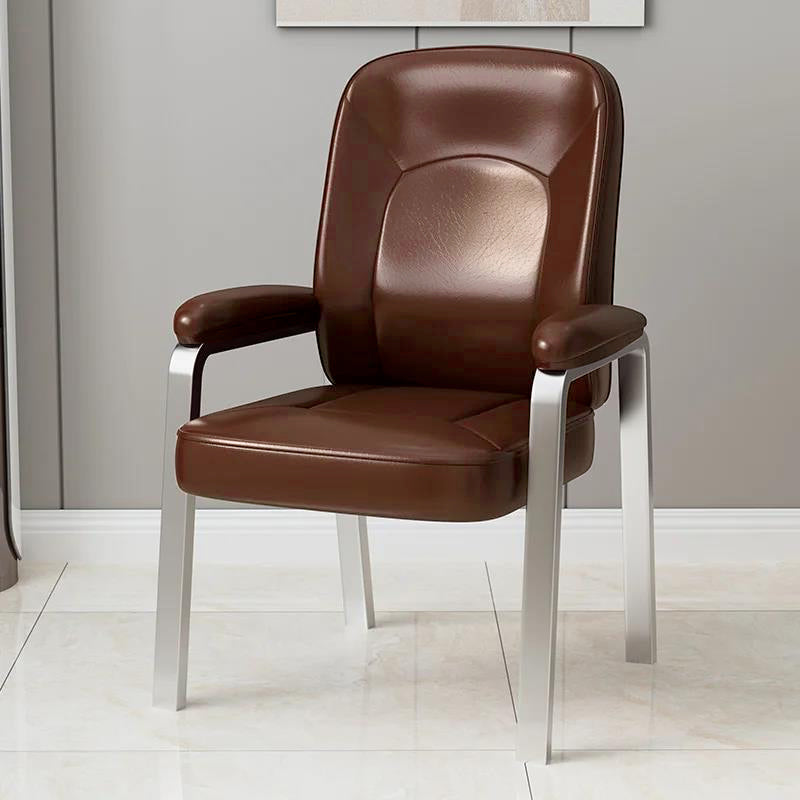 Modern Office Chair No Wheels Leather Desk Chair for Meeting Room