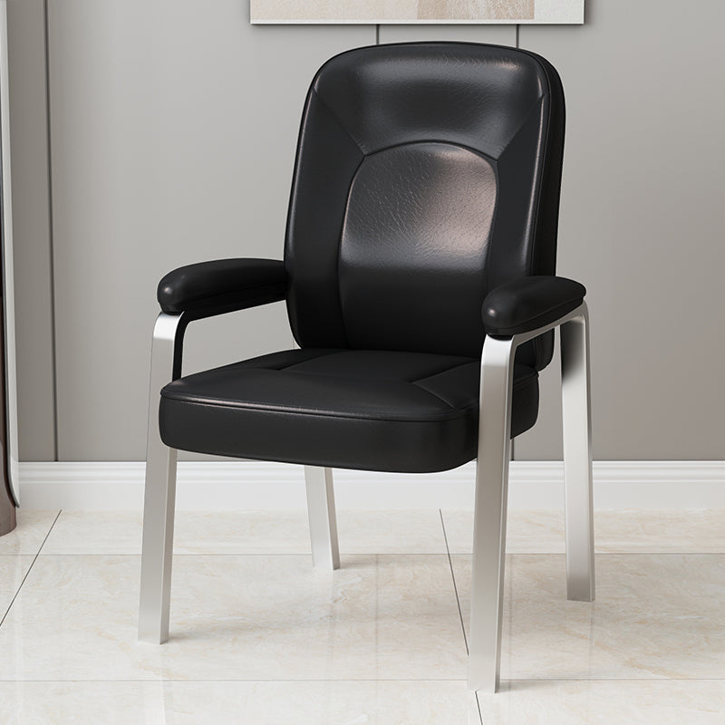 Modern Office Chair No Wheels Leather Desk Chair for Meeting Room