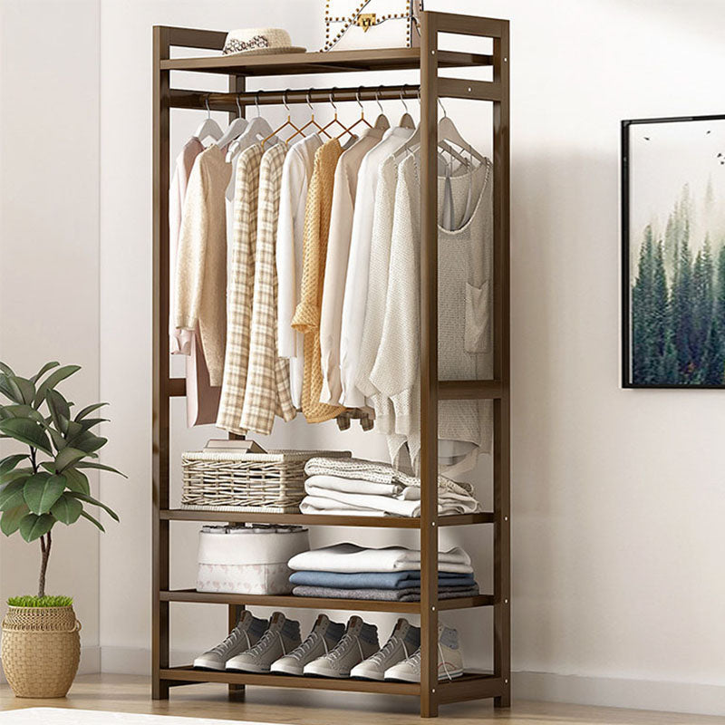 Traditional Clothes Hanger Solid Wood Coat Rack with Storage Shelves