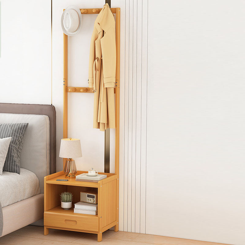 Wooden Hall Stand Modern Style Minimalist Home Floor Coat Rack with Drawer