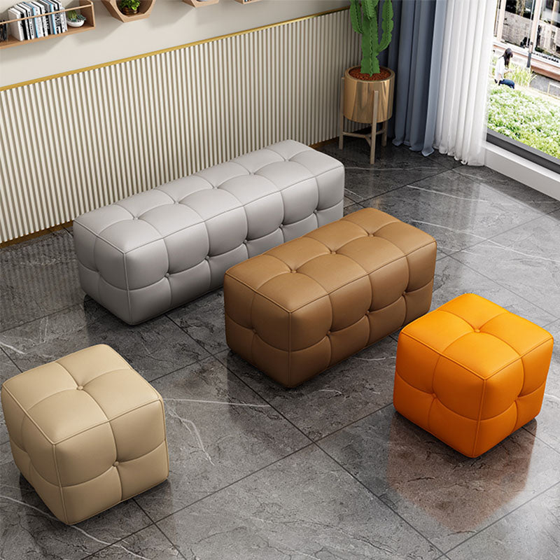 Contemporary Home Rectangular Ottoman Leather Foot Stool without Legs