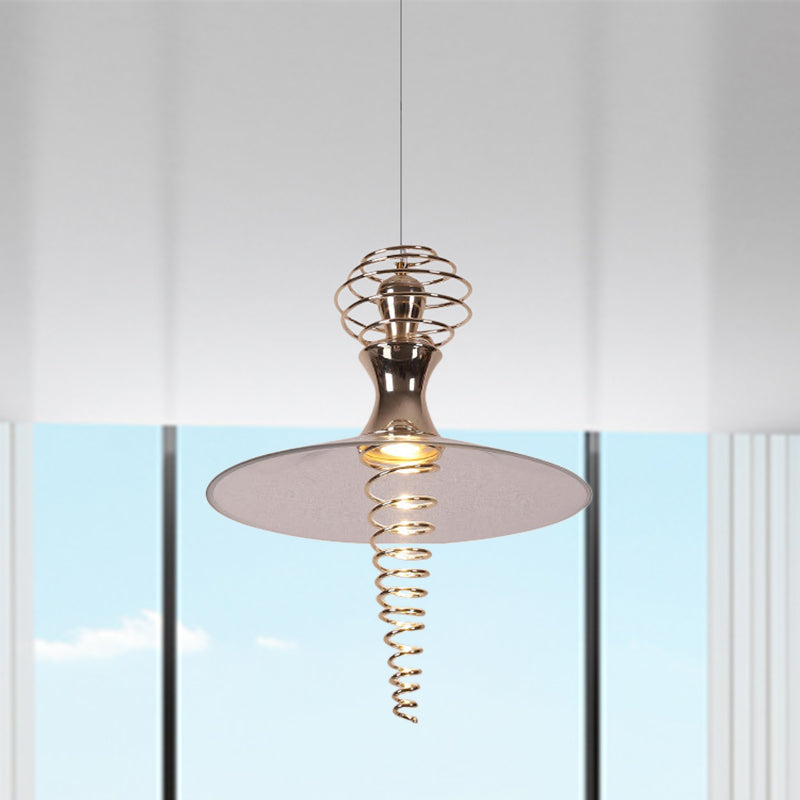 Spiral Hanging Lamp with Flared Shade Modern Creative Metal Modern 1 Light Chrome/Gold Living Room Pendant Light