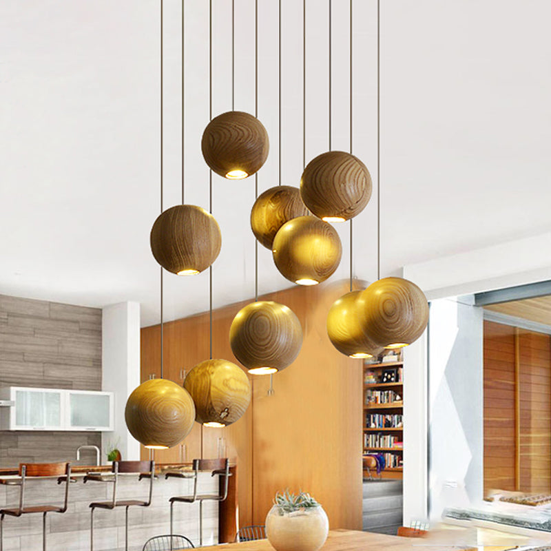 Balle LED Cluster Pendant Light Modern Wooden 1/7/10/10 / 16 HEAD SOIX PLACIER LECHETURE KIT