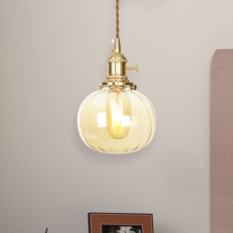 Melonenform Pendellampe Bernstein Glas Retro Vintage Hanging Lampe für Esszimmer