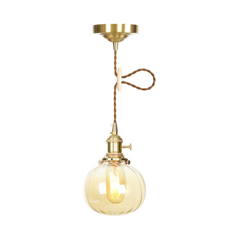 Melonenform Pendellampe Bernstein Glas Retro Vintage Hanging Lampe für Esszimmer