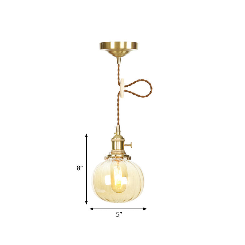 Melonenform Pendellampe Bernstein Glas Retro Vintage Hanging Lampe für Esszimmer