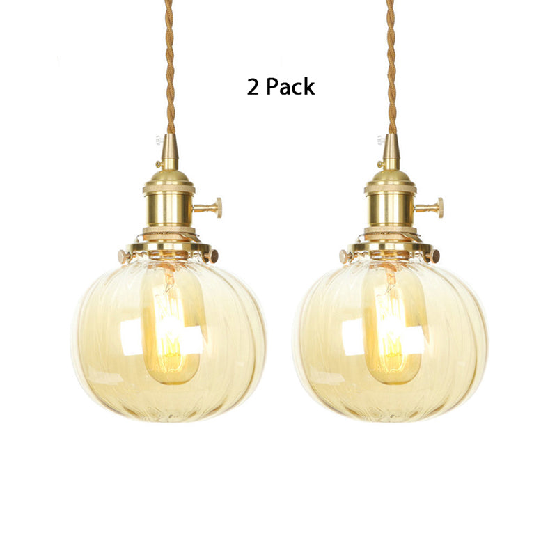 Melonenform Pendellampe Bernstein Glas Retro Vintage Hanging Lampe für Esszimmer