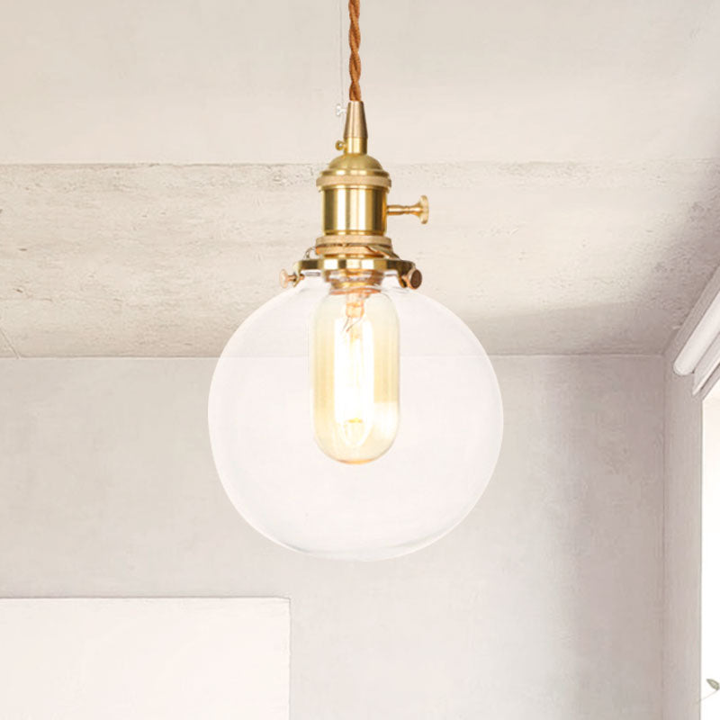 Clear Glass Orb Pendant Lighting with Adjustable Cord Vintage Industrial Single Hanging Light