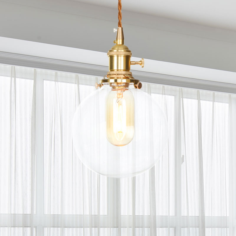 Clear Glass Orb Pendant Lighting with Adjustable Cord Vintage Industrial Single Hanging Light