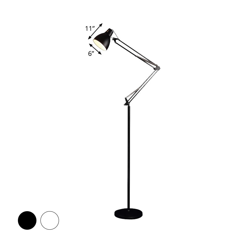 1 Head Living Room Floor Lamp with Dome Metallic Shade Black/Silver Finish Standing Floor Lamp