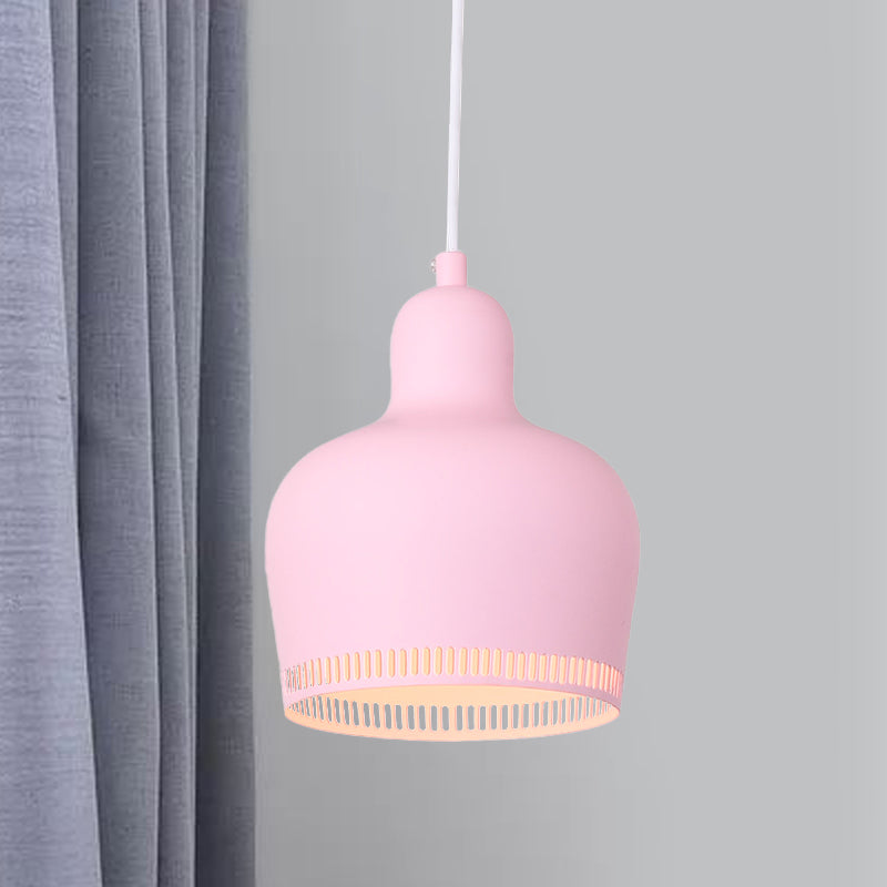 Bell Drop Suspension Pendant Nordic Metal 1 Light Pink/Blue/Yellow Hanging Ceiling Light for Bedroom