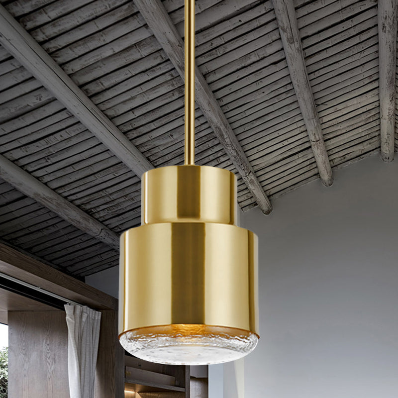 Cylinder Pendant Ceiling Light Post Modern Iron 1 Light Gold/Bronze Suspension Light for Living Room