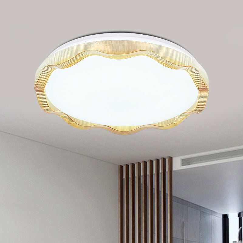 16"/19.5" Wide Simple Style Scalloped Ceiling Lamp with Acrylic Diffuser White/Blue/Gold Bedroom Flush Light Fixture in Warm/White