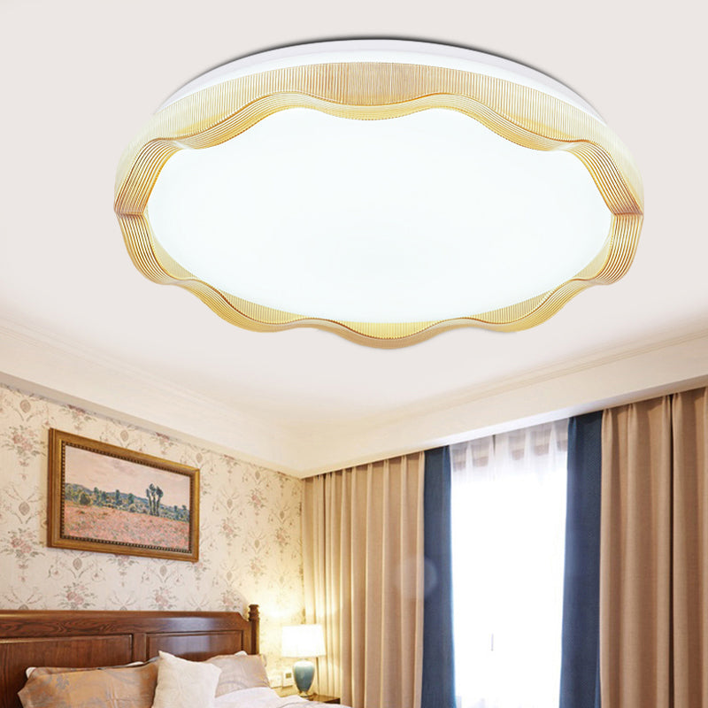 16"/19.5" Wide Simple Style Scalloped Ceiling Lamp with Acrylic Diffuser White/Blue/Gold Bedroom Flush Light Fixture in Warm/White