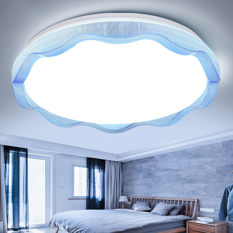 16"/19.5" Wide Simple Style Scalloped Ceiling Lamp with Acrylic Diffuser White/Blue/Gold Bedroom Flush Light Fixture in Warm/White