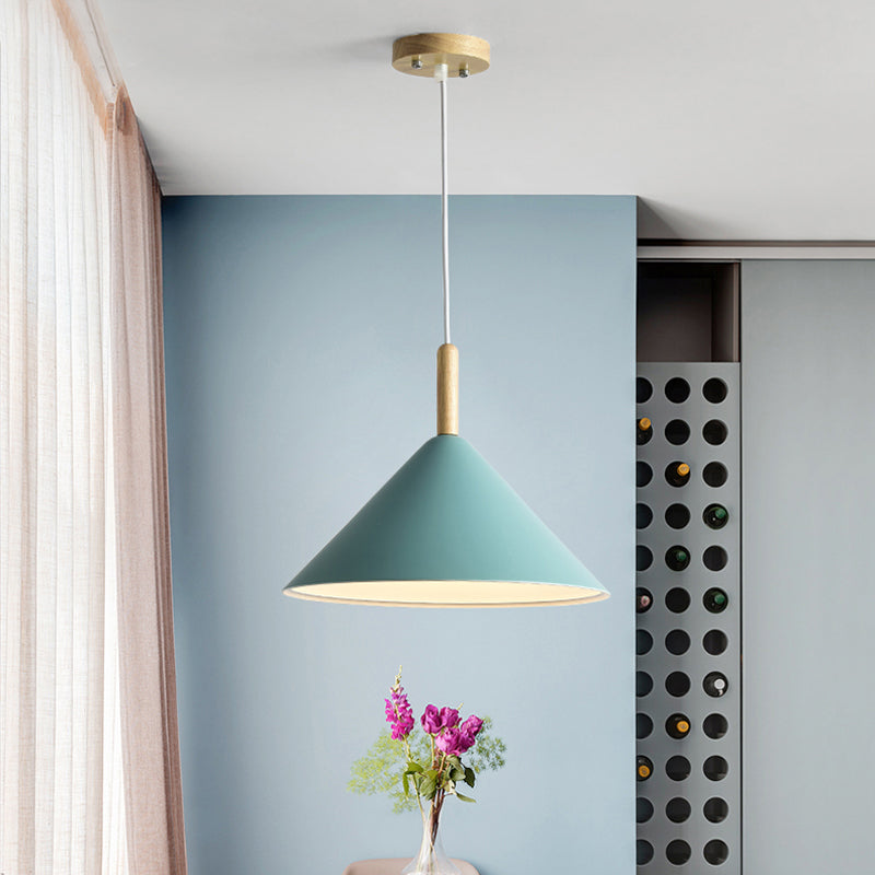 Cone Hanging Light Modern Metal 1 Light Yellow/Blue Pendant Light, 12.5"/16.5" Dia