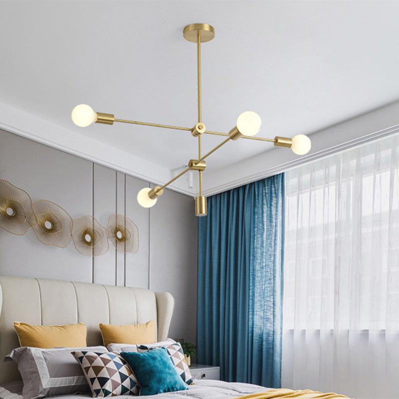 Open Bulb Hanging Pendant Light Modernist Metallic 2/4 Lights Golden Suspension Lamp for Dining Room