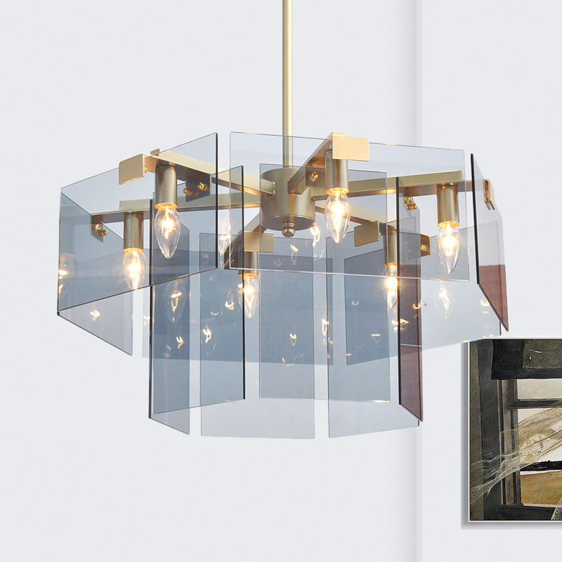 Modern 6/8 Lights Chandelier Pendant with Clear Acrylic Panel Shade Brown/Amber/Smoke Grey Geometric Ceiling Lamp