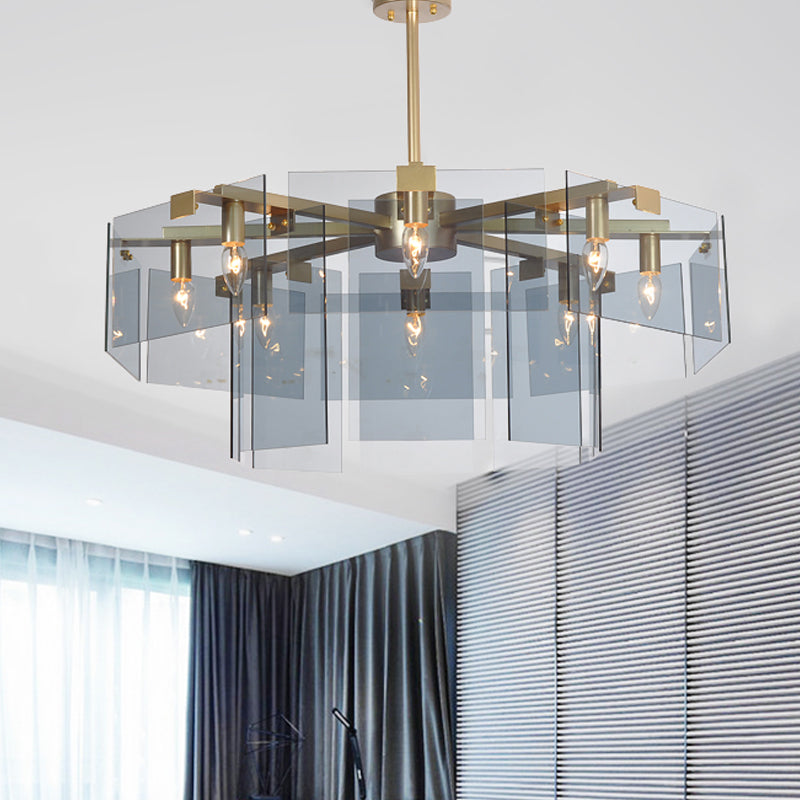 Modern 6/8 Lights Chandelier Pendant with Clear Acrylic Panel Shade Brown/Amber/Smoke Grey Geometric Ceiling Lamp