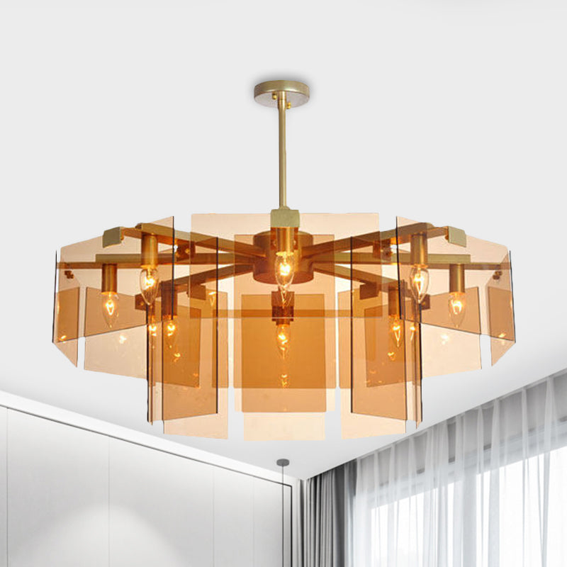 Modern 6/8 Lights Chandelier Pendant with Clear Acrylic Panel Shade Brown/Amber/Smoke Grey Geometric Ceiling Lamp