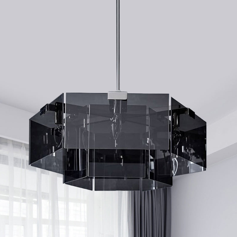 Modern 6/8 Lights Chandelier Pendant with Clear Acrylic Panel Shade Brown/Amber/Smoke Grey Geometric Ceiling Lamp