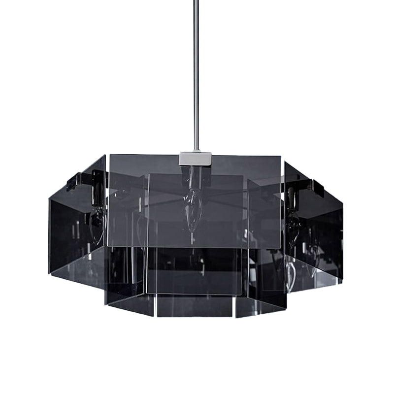 Modern 6/8 Lights Chandelier Pendant with Clear Acrylic Panel Shade Brown/Amber/Smoke Grey Geometric Ceiling Lamp