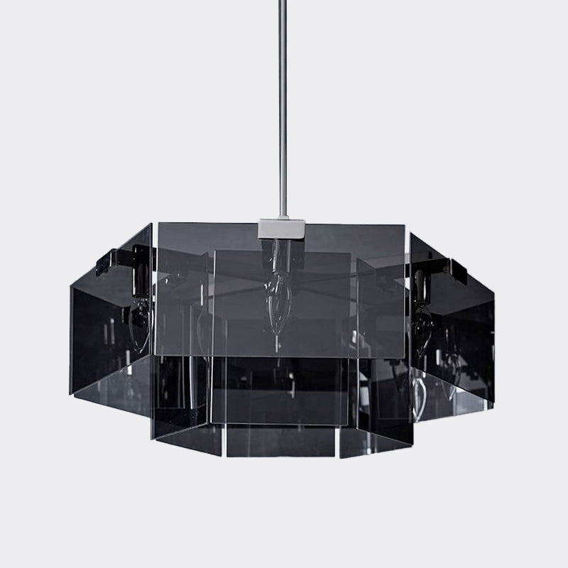 Modern 6/8 Lights Chandelier Pendant with Clear Acrylic Panel Shade Brown/Amber/Smoke Grey Geometric Ceiling Lamp