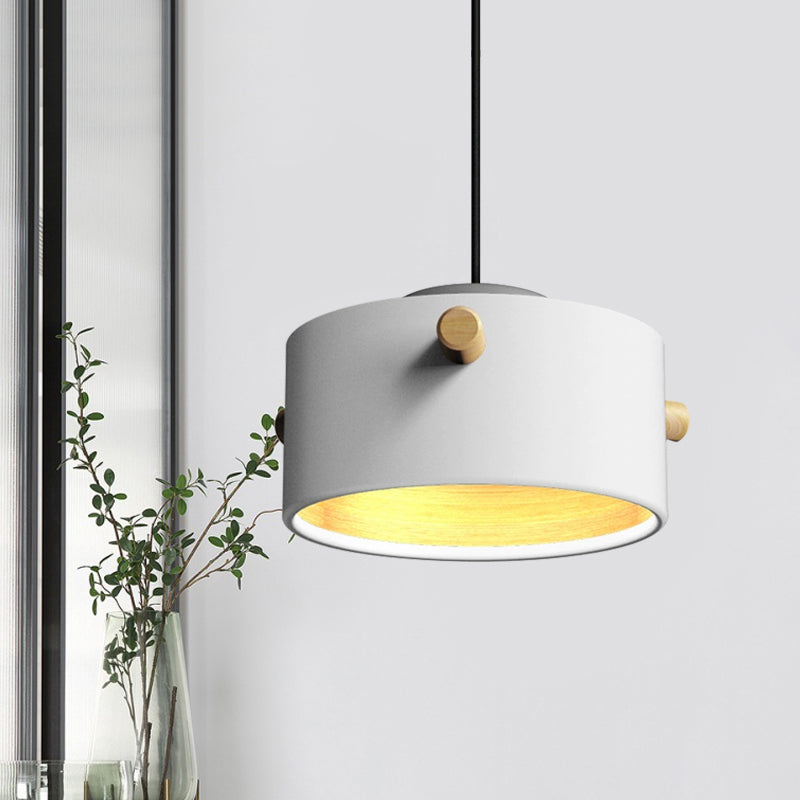 Éclairage de suspension de 1 lumière contemporaine avec nuance en métal vert / rose / blanc cylindre pendentif luminaire