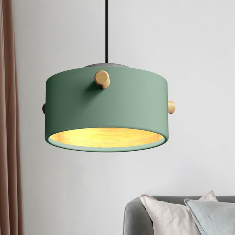 Éclairage de suspension de 1 lumière contemporaine avec nuance en métal vert / rose / blanc cylindre pendentif luminaire