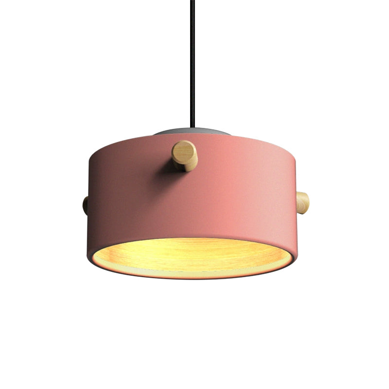 Éclairage de suspension de 1 lumière contemporaine avec nuance en métal vert / rose / blanc cylindre pendentif luminaire