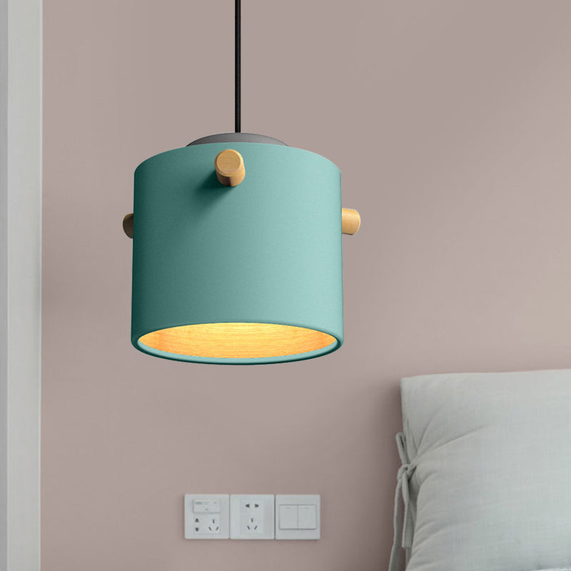 Éclairage de suspension de 1 lumière contemporaine avec nuance en métal vert / rose / blanc cylindre pendentif luminaire