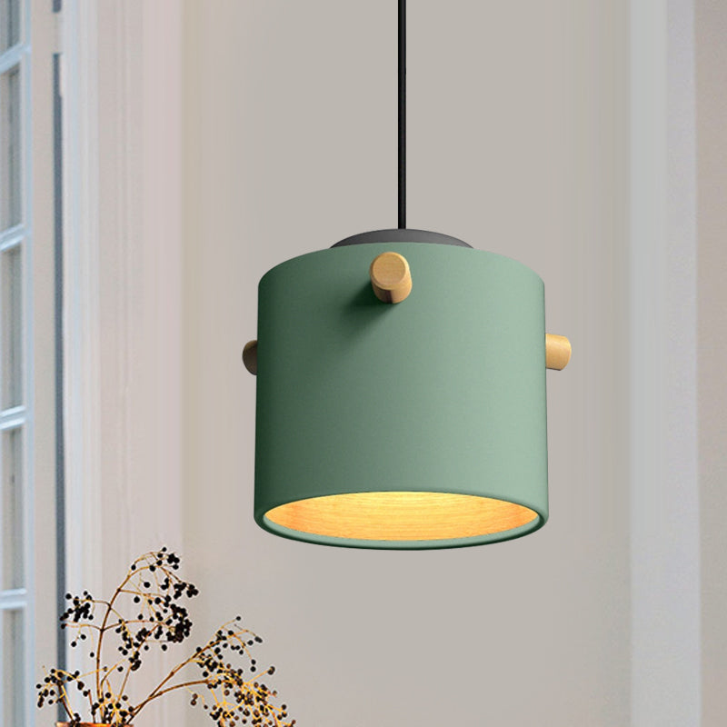 Éclairage de suspension de 1 lumière contemporaine avec nuance en métal vert / rose / blanc cylindre pendentif luminaire