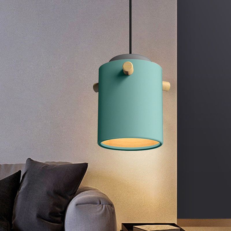 Éclairage de suspension de 1 lumière contemporaine avec nuance en métal vert / rose / blanc cylindre pendentif luminaire