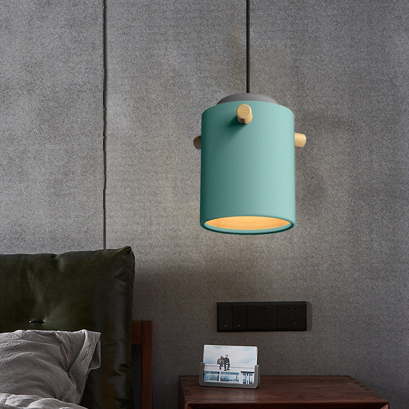 Éclairage de suspension de 1 lumière contemporaine avec nuance en métal vert / rose / blanc cylindre pendentif luminaire