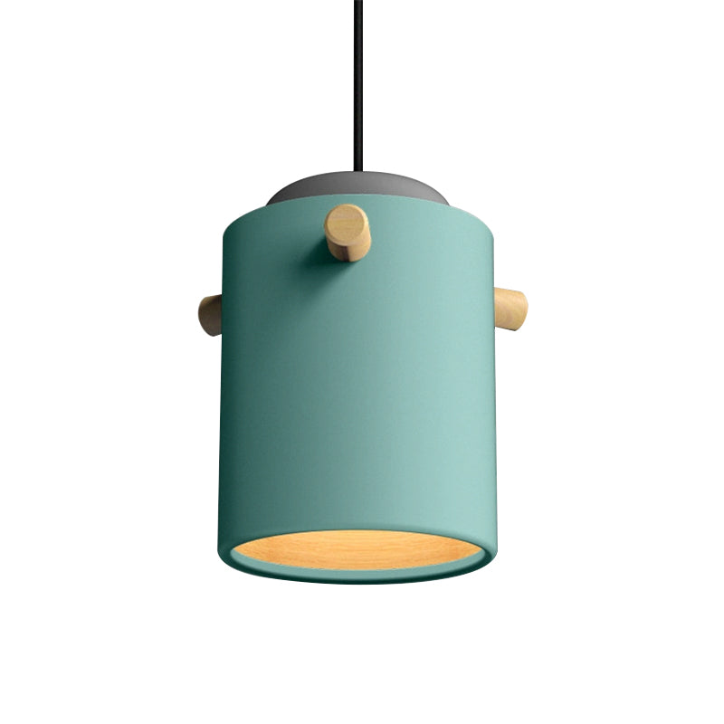 Éclairage de suspension de 1 lumière contemporaine avec nuance en métal vert / rose / blanc cylindre pendentif luminaire